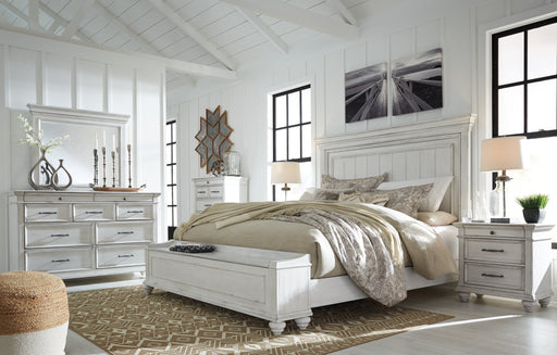 Kanwyn King Panel Bed with Storage with Mirrored Dresser, Chest and 2 Nightstands Royal Furniture