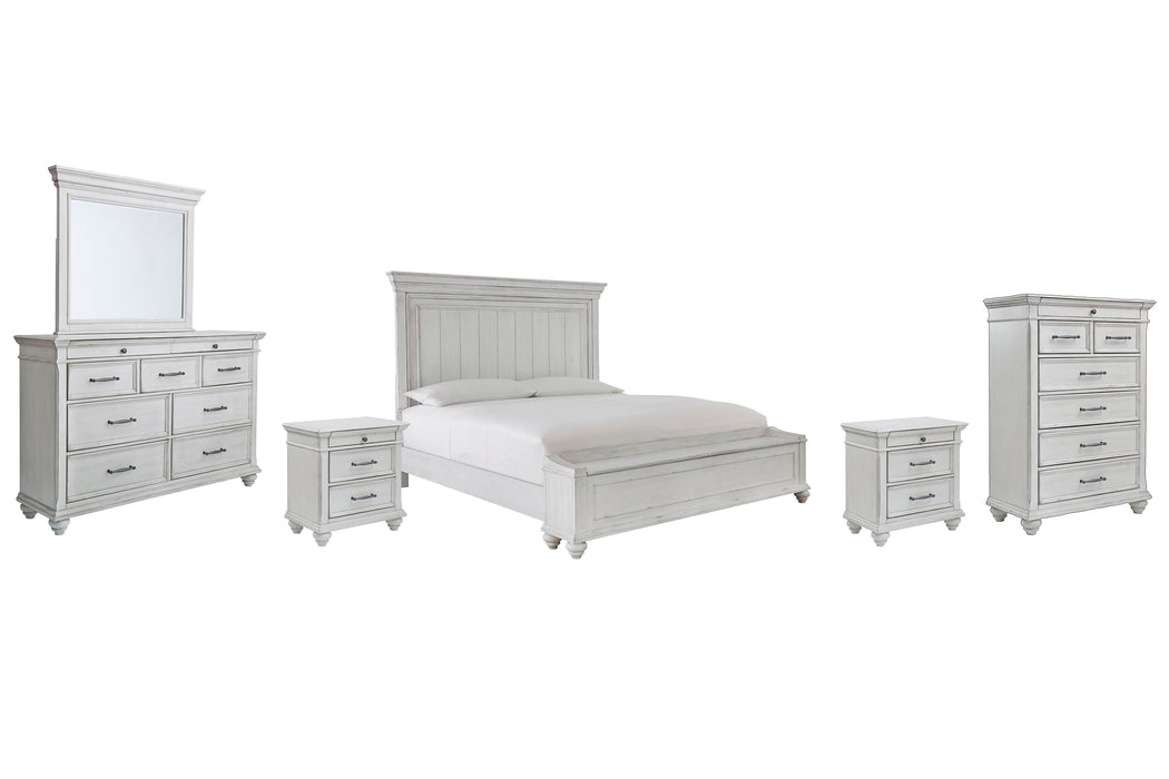 Kanwyn King Panel Bed with Storage with Mirrored Dresser, Chest and 2 Nightstands Royal Furniture