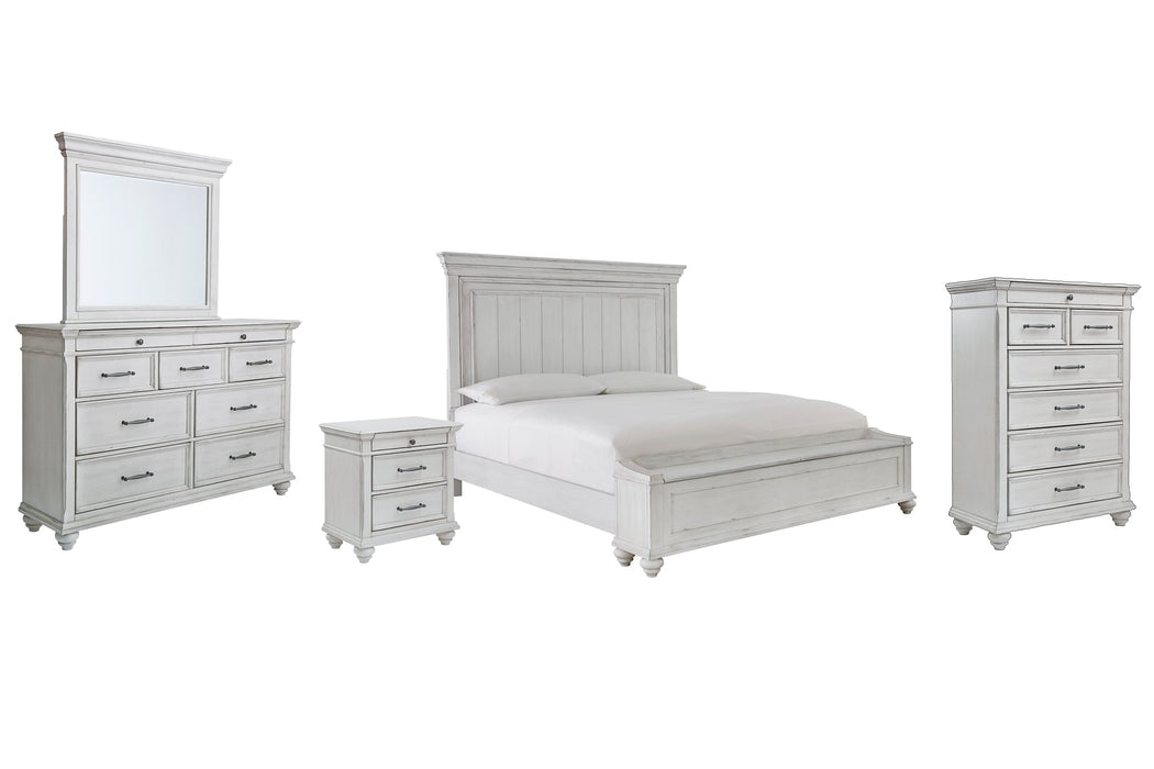 Kanwyn King Panel Bed with Storage with Mirrored Dresser, Chest and Nightstand Royal Furniture