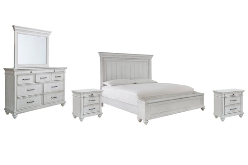 Kanwyn King Panel Bed with Storage with Mirrored Dresser and 2 Nightstands Royal Furniture