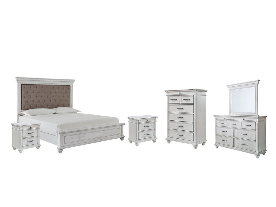 Kanwyn Queen Panel Bed with Mirrored Dresser, Chest and 2 Nightstands Royal Furniture