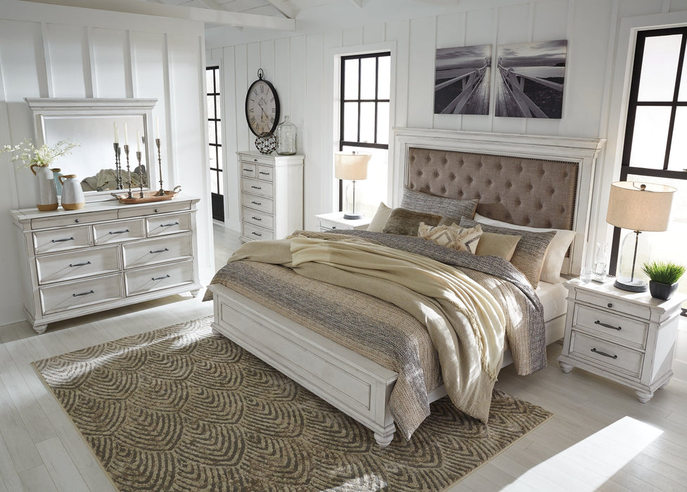 Kanwyn Queen Panel Bed with Mirrored Dresser, Chest and 2 Nightstands Royal Furniture