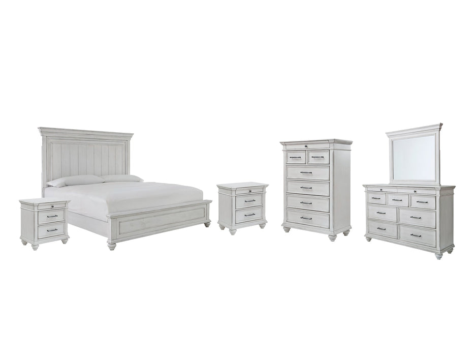 Kanwyn Queen Panel Bed with Mirrored Dresser, Chest and 2 Nightstands Royal Furniture