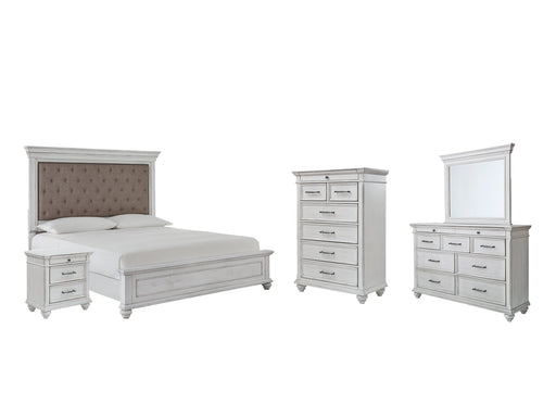 Kanwyn Queen Panel Bed with Mirrored Dresser, Chest and Nightstand Royal Furniture