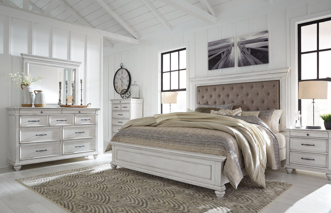 Kanwyn Queen Panel Bed with Mirrored Dresser, Chest and Nightstand Royal Furniture