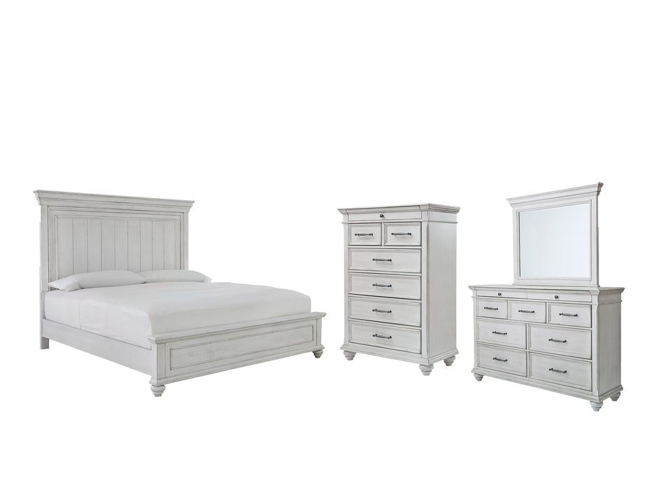 Kanwyn Queen Panel Bed with Mirrored Dresser and Chest Royal Furniture