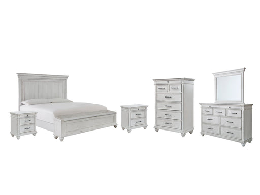 Kanwyn Queen Panel Bed with Storage with Mirrored Dresser, Chest and 2 Nightstands Royal Furniture