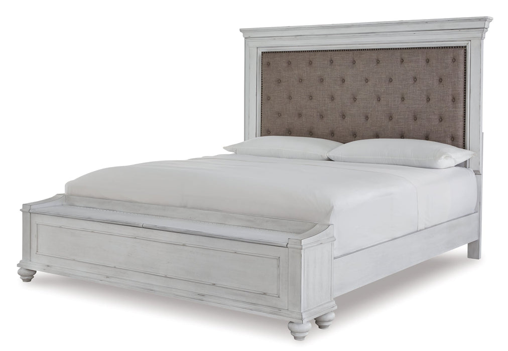 Kanwyn Queen Panel Bed with Storage with Mirrored Dresser, Chest and 2 Nightstands Royal Furniture