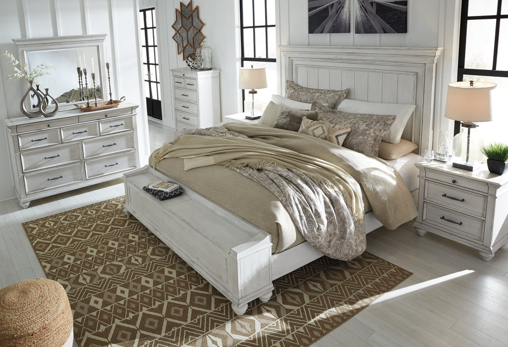 Kanwyn Queen Panel Bed with Storage with Mirrored Dresser, Chest and 2 Nightstands Royal Furniture