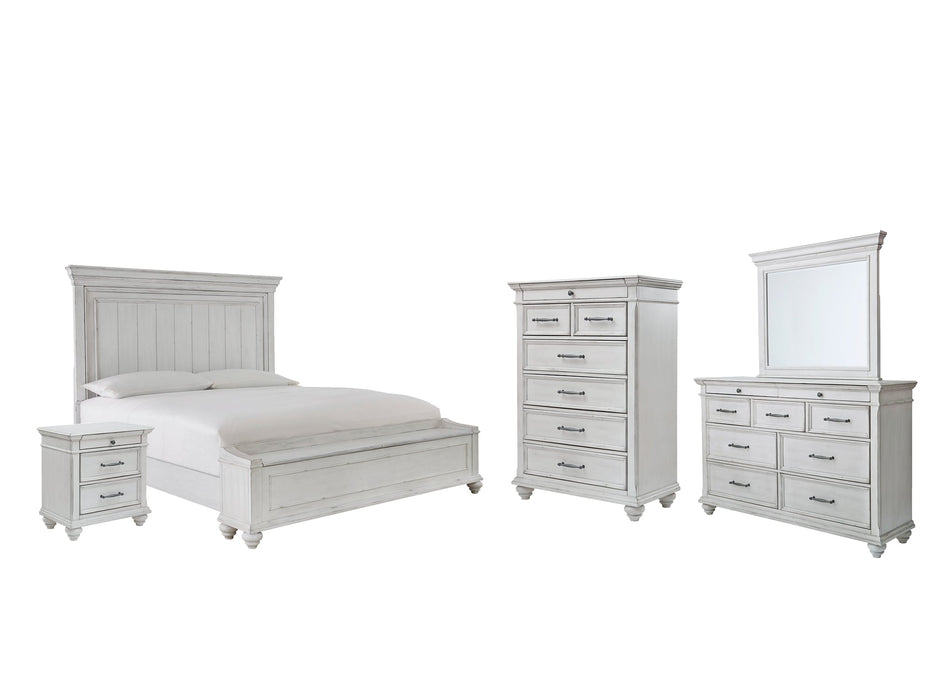 Kanwyn Queen Panel Bed with Storage with Mirrored Dresser, Chest and Nightstand Royal Furniture