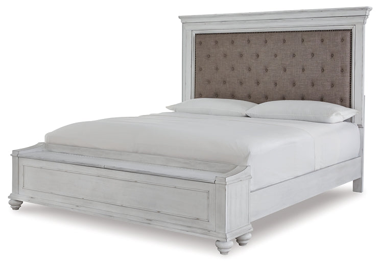 Kanwyn Queen Panel Bed with Storage with Mirrored Dresser and 2 Nightstands Royal Furniture