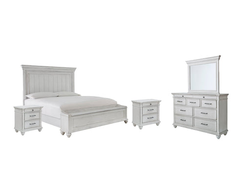 Kanwyn Queen Panel Bed with Storage with Mirrored Dresser and 2 Nightstands Royal Furniture