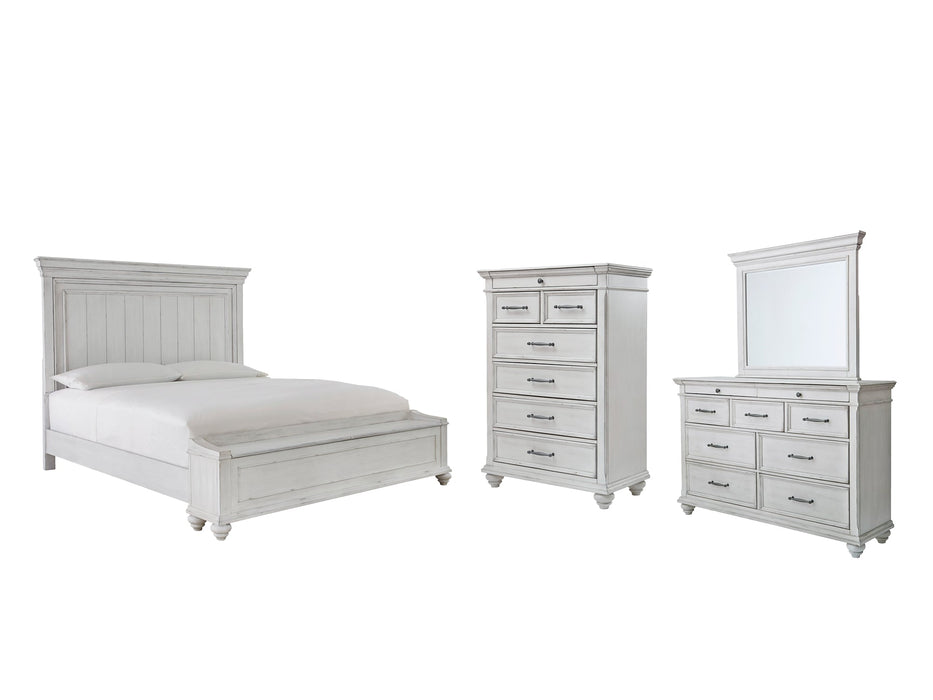 Kanwyn Queen Panel Bed with Storage with Mirrored Dresser and Chest Royal Furniture