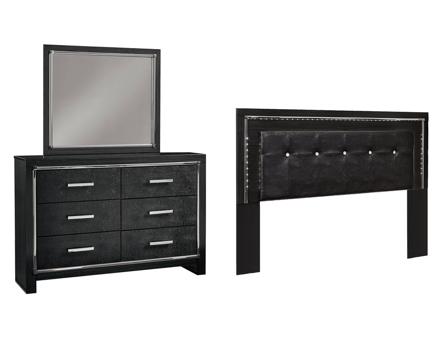 Kaydell King/California King Upholstered Panel Headboard with Mirrored Dresser Royal Furniture