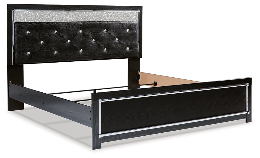 Kaydell King Upholstered Panel Bed with Mirrored Dresser, Chest and Nightstand Royal Furniture