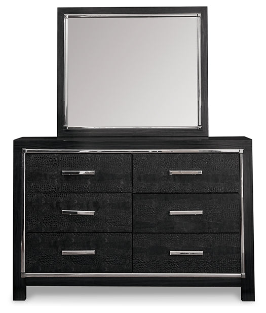 Kaydell King Upholstered Panel Bed with Mirrored Dresser, Chest and Nightstand Royal Furniture