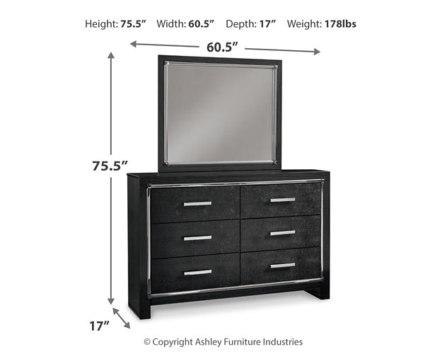 Kaydell King Upholstered Panel Bed with Mirrored Dresser and 2 Nightstands Royal Furniture