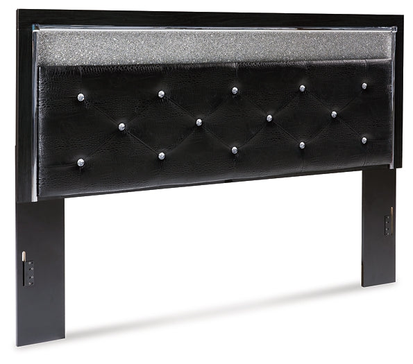 Kaydell King Upholstered Panel Headboard with Mirrored Dresser and Chest Royal Furniture