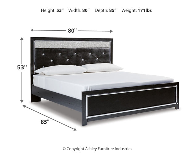 Kaydell King Upholstered Panel Platform Bed with Mirrored Dresser Royal Furniture