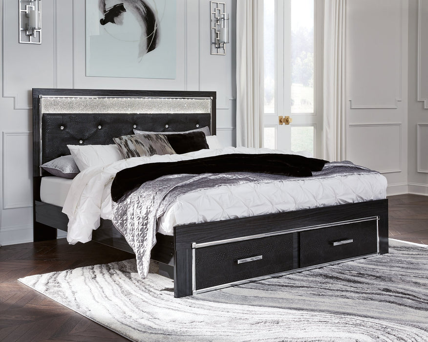 Kaydell King Upholstered Panel Storage Bed with Mirrored Dresser, Chest and Nightstand Royal Furniture