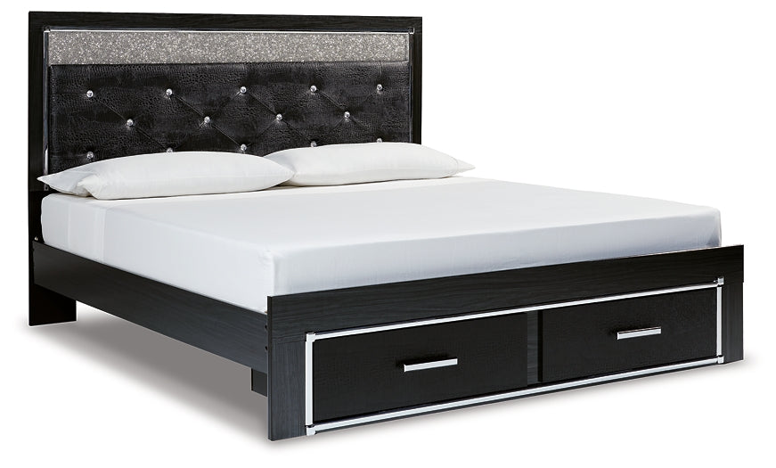 Kaydell King Upholstered Panel Storage Bed with Mirrored Dresser, Chest and Nightstand Royal Furniture