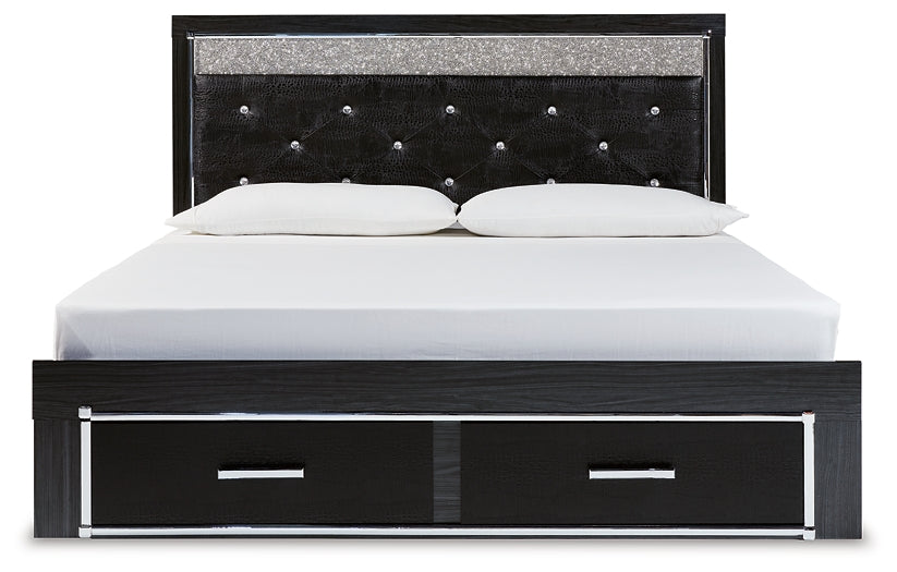 Kaydell King Upholstered Panel Storage Bed with Mirrored Dresser, Chest and Nightstand Royal Furniture