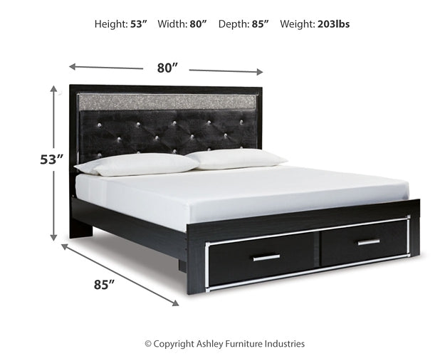 Kaydell King Upholstered Panel Storage Bed with Mirrored Dresser Royal Furniture