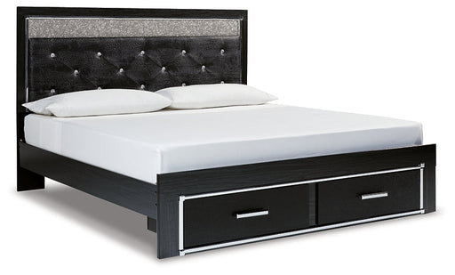 Kaydell King Upholstered Panel Storage Bed with Mirrored Dresser Royal Furniture