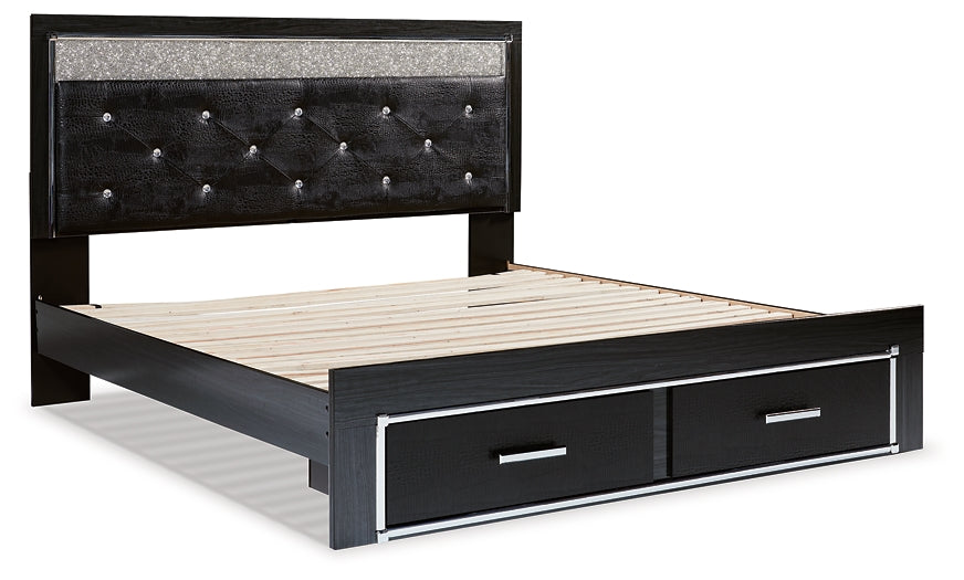 Kaydell King Upholstered Panel Storage Platform Bed with Mirrored Dresser Royal Furniture