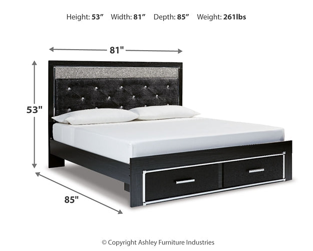 Kaydell King Upholstered Panel Storage Platform Bed with Mirrored Dresser Royal Furniture