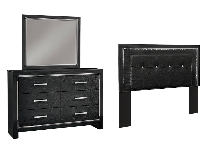 Kaydell Queen/Full Upholstered Panel Headboard with Mirrored Dresser Royal Furniture