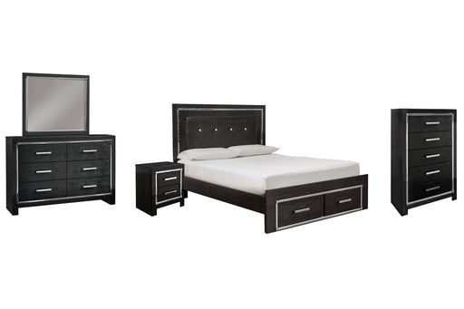 Kaydell Queen Panel Bed with Storage with Mirrored Dresser, Chest and Nightstand Royal Furniture