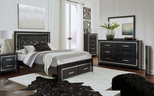 Kaydell Queen Panel Bed with Storage with Mirrored Dresser, Chest and Nightstand Royal Furniture