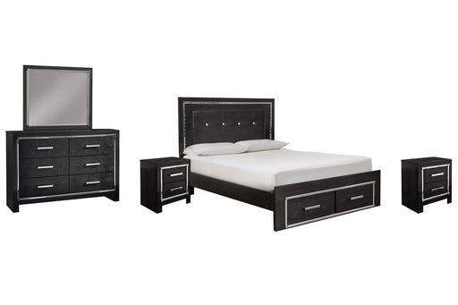 Kaydell Queen Panel Bed with Storage with Mirrored Dresser and 2 Nightstands Royal Furniture