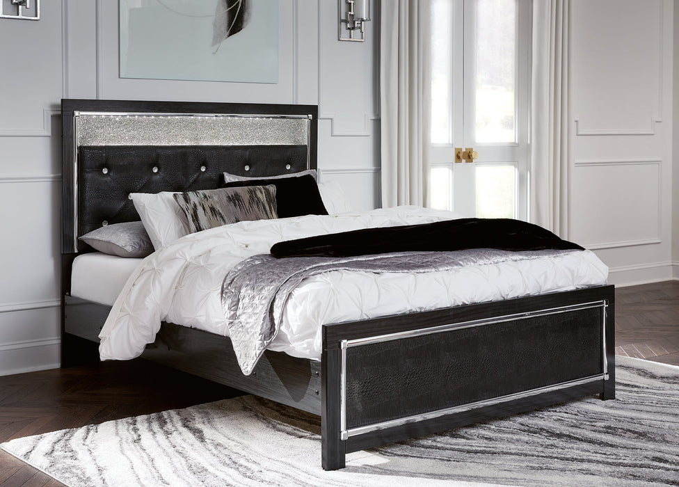 Kaydell Queen Upholstered Panel Bed with Mirrored Dresser, Chest and Nightstand Royal Furniture