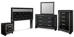 Kaydell Queen Upholstered Panel Headboard with Mirrored Dresser, Chest and Nightstand Royal Furniture