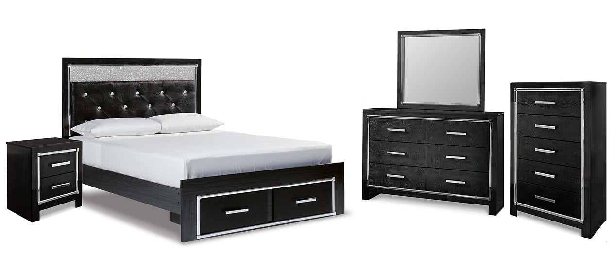 Kaydell Queen Upholstered Panel Storage Bed with Mirrored Dresser, Chest and Nightstand Royal Furniture