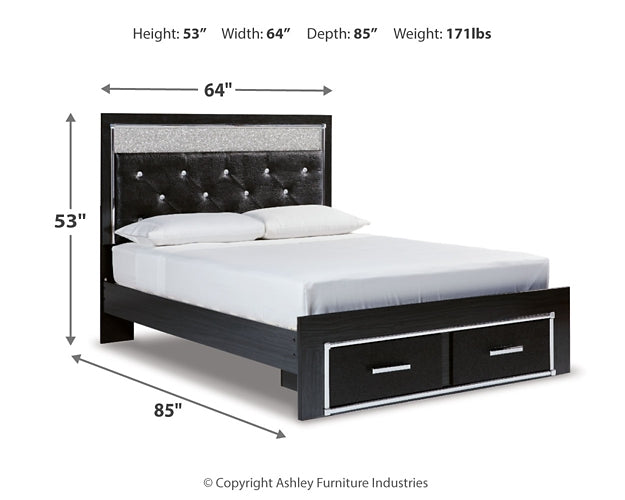 Kaydell Queen Upholstered Panel Storage Bed with Mirrored Dresser Royal Furniture