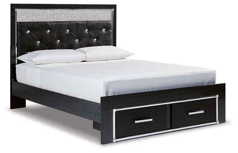 Kaydell Queen Upholstered Panel Storage Platform Bed with Mirrored Dresser, Chest and Nightstand Royal Furniture