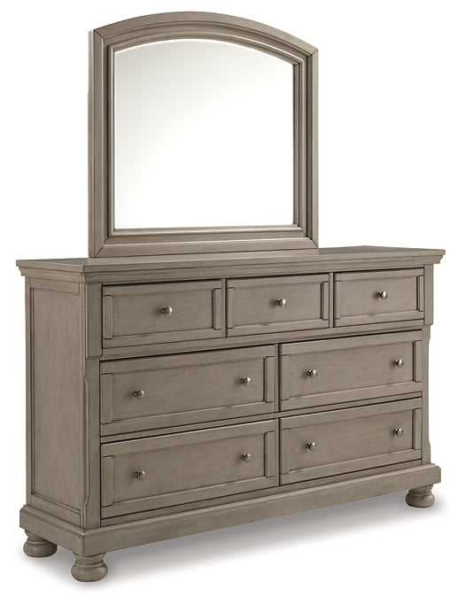 Lettner California King Panel Bed with Mirrored Dresser, Chest and 2 Nightstands Royal Furniture