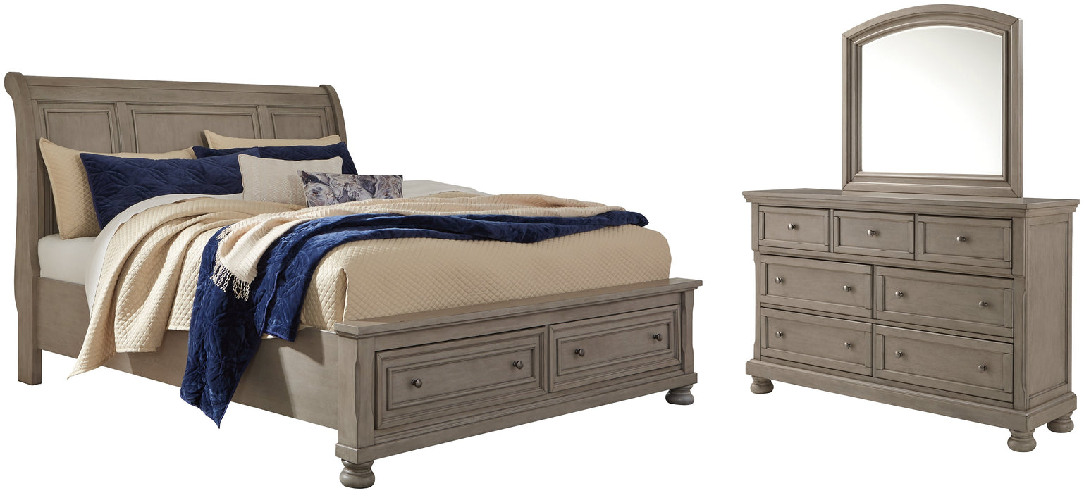 Lettner California King Sleigh Bed with Mirrored Dresser Royal Furniture