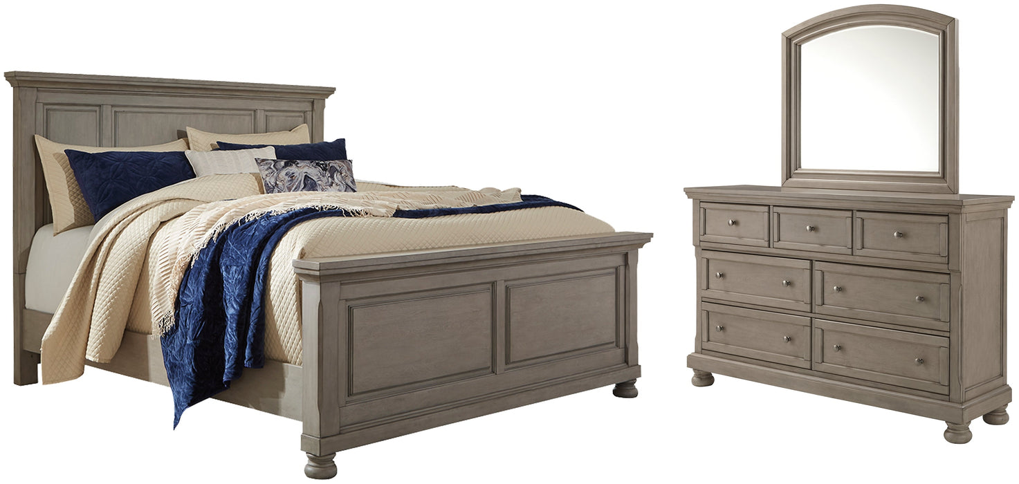 Lettner King Panel Bed with Mirrored Dresser Royal Furniture