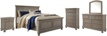 Lettner Queen Panel Bed with Mirrored Dresser, Chest and Nightstand Royal Furniture