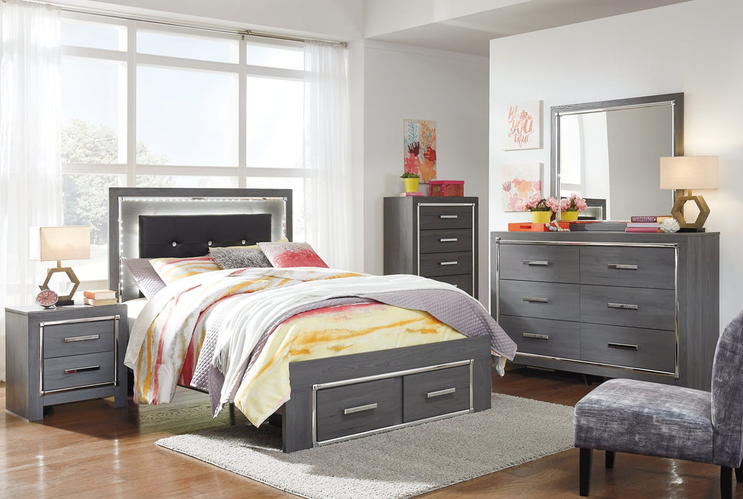 Lodanna Full Panel Bed with 2 Storage Drawers with Mirrored Dresser, Chest and 2 Nightstands Royal Furniture