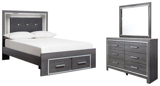 Lodanna Full Panel Bed with 2 Storage Drawers with Mirrored Dresser Royal Furniture