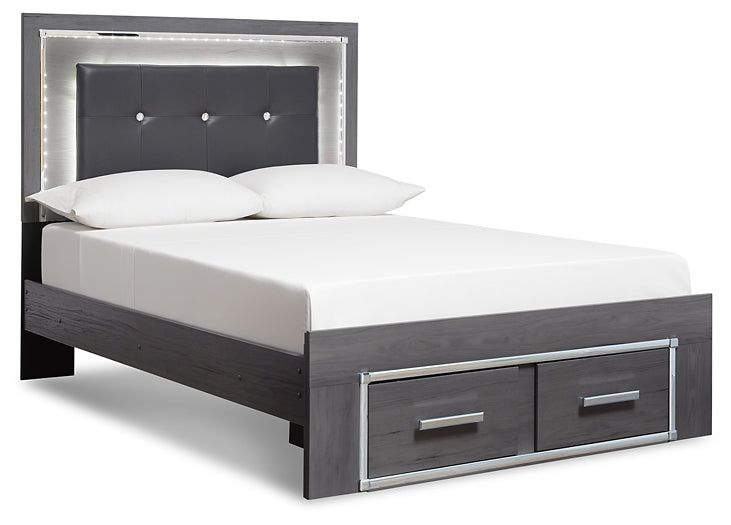 Lodanna Full Panel Bed with 2 Storage Drawers with Mirrored Dresser Royal Furniture