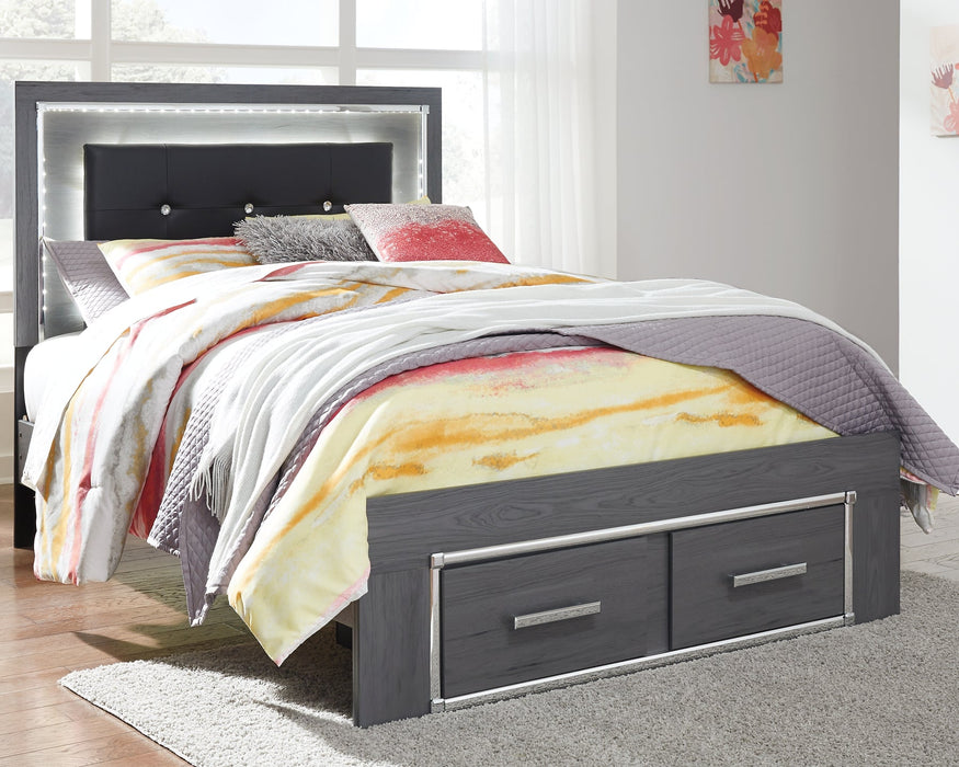 Lodanna Full Panel Bed with 2 Storage Drawers with Mirrored Dresser Royal Furniture