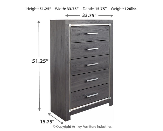 Lodanna Full Panel Bed with 2 Storage Drawers with Mirrored Dresser and Chest Royal Furniture