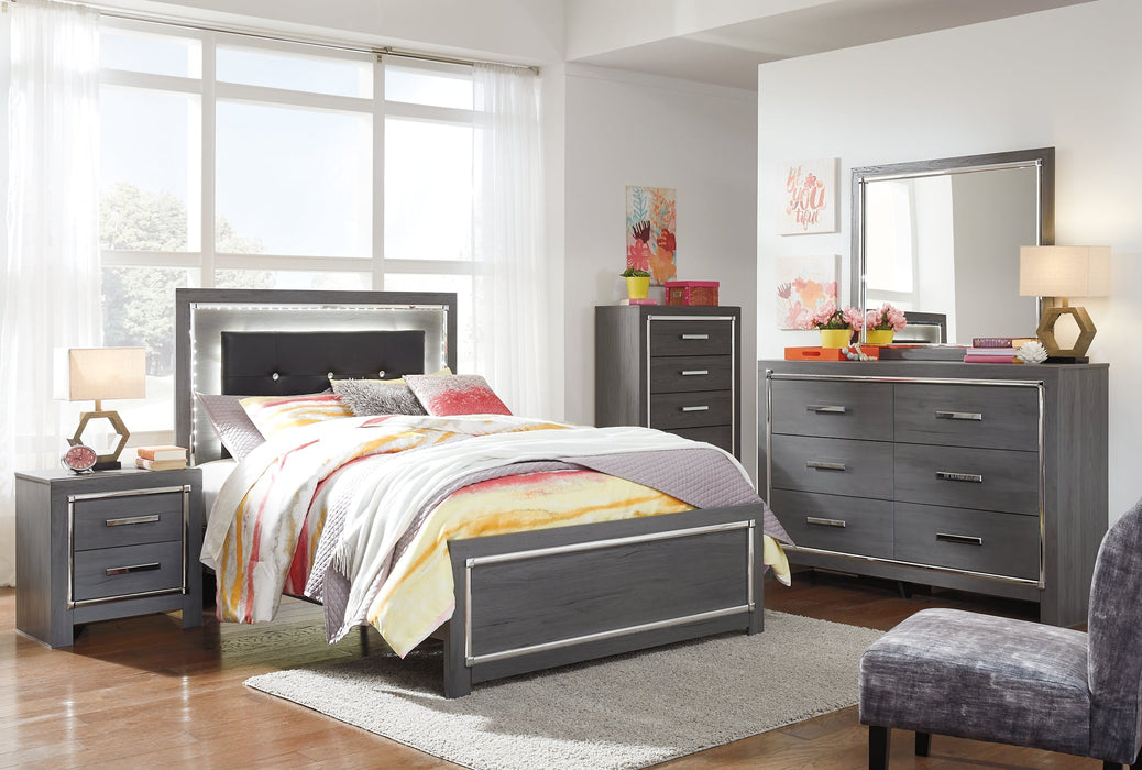 Lodanna Full Panel Bed with Mirrored Dresser, Chest and 2 Nightstands Royal Furniture