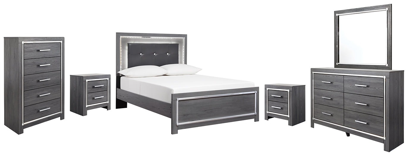 Lodanna Full Panel Bed with Mirrored Dresser, Chest and 2 Nightstands Royal Furniture